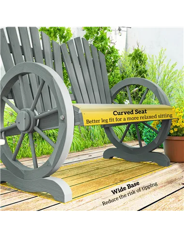 Outsunny Fir Wood Love Seats with Wheel-Shaped Armrests, Large Load-Bearing Chair, Grey