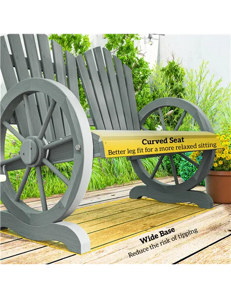 Outsunny Fir Wood Love Seats with Wheel-Shaped Armrests, Large Load-Bearing Chair, Grey