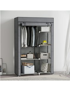 HOMCOM Rail and Six Shelf Fabric Wardrobe - Dark Grey 2