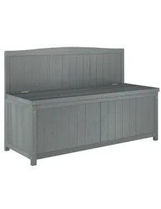 Outsunny Wood Storage Bench for Patio Furniture, Outdoor Garden Seating Tools, Grey