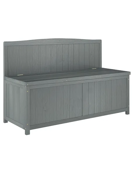 Outsunny Wood Storage Bench for Patio Furniture, Outdoor Garden Seating Tools, Grey