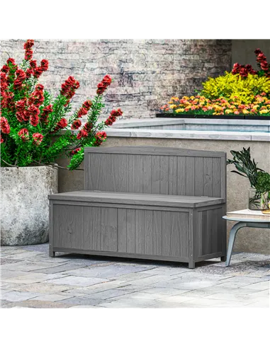Outsunny Wood Storage Bench for Patio Furniture, Outdoor Garden Seating Tools, Grey
