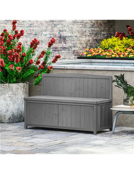 Outsunny Wood Storage Bench for Patio Furniture, Outdoor Garden Seating Tools, Grey