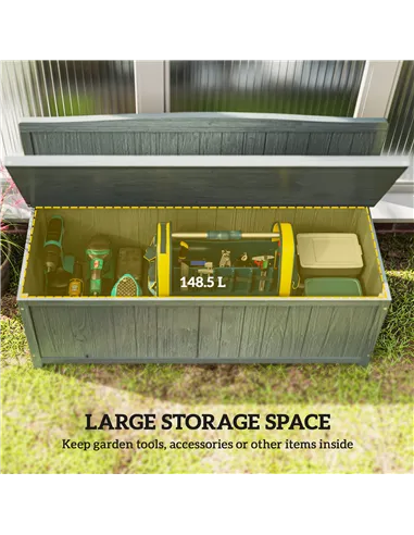 Outsunny Wood Storage Bench for Patio Furniture, Outdoor Garden Seating Tools, Grey