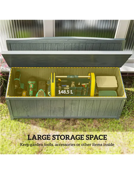 Outsunny Wood Storage Bench for Patio Furniture, Outdoor Garden Seating Tools, Grey