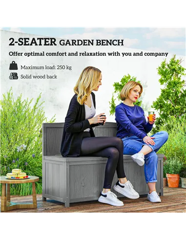 Outsunny Wood Storage Bench for Patio Furniture, Outdoor Garden Seating Tools, Grey