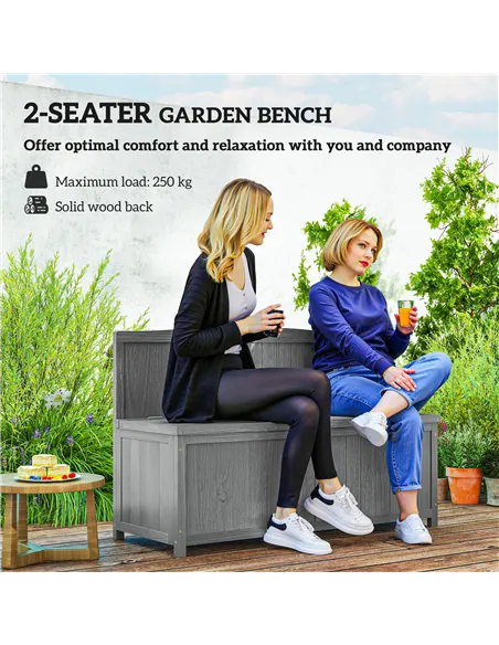 Outsunny Wood Storage Bench for Patio Furniture, Outdoor Garden Seating Tools, Grey