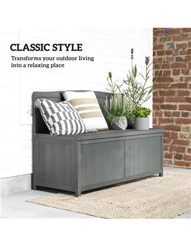 Outsunny Wood Storage Bench for Patio Furniture, Outdoor Garden Seating Tools, Grey