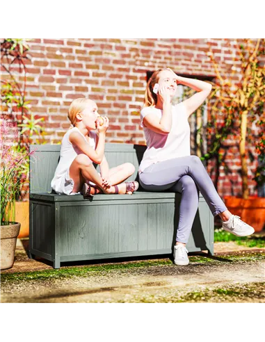 Outsunny Wood Storage Bench for Patio Furniture, Outdoor Garden Seating Tools, Grey