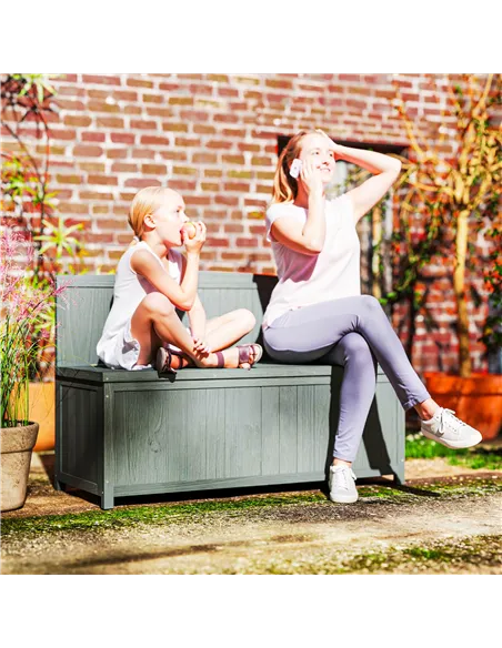 Outsunny Wood Storage Bench for Patio Furniture, Outdoor Garden Seating Tools, Grey
