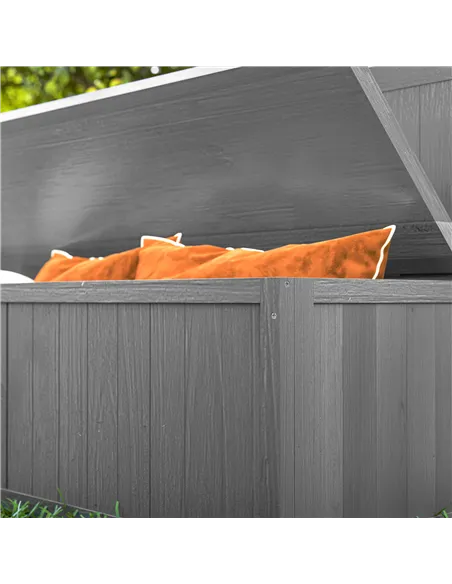 Outsunny Wood Storage Bench for Patio Furniture, Outdoor Garden Seating Tools, Grey