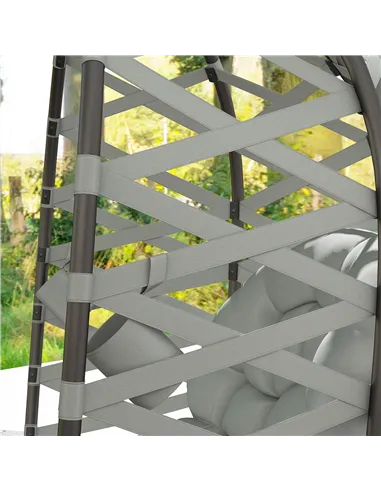 Outsunny 2 Seater Egg Chair Outdoor, Folding Weave Garden Furniture Chair with Cushion, Cup Pockets - Light Grey