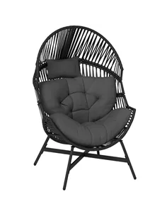 Outsunny Rattan Egg Chair, Oversized Freestanding Garden Egg Chair with Thick Tufted Cushion, Headrest, Steel Frame for Indoor a