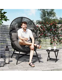 Outsunny Rattan Egg Chair, Oversized Freestanding Garden Egg Chair with Thick Tufted Cushion, Headrest, Steel Frame for Indoor a 2