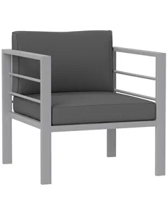Outsunny Garden Sofa, All-Weather Garden Single Sofa with Removable Cushions, Metal Frame Outdoor Furniture for Balcony, Charcoa