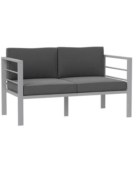 Outsunny Two-Seater Aluminium Garden Sofa - Grey