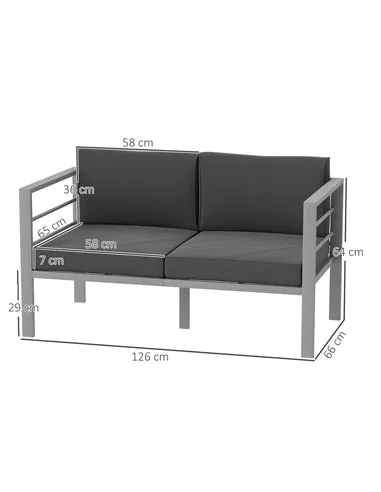 Outsunny Two-Seater Aluminium Garden Sofa - Grey