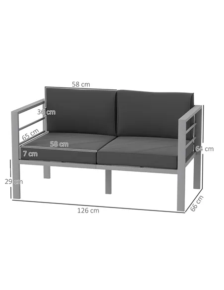 Outsunny Two-Seater Aluminium Garden Sofa - Grey