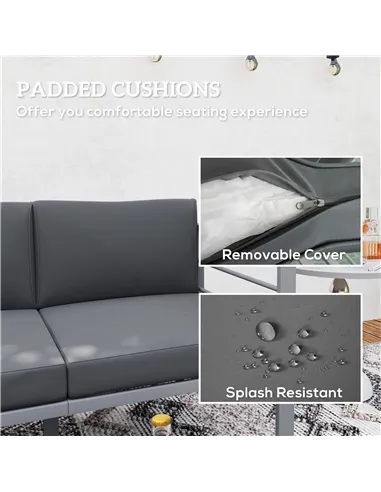 Outsunny Two-Seater Aluminium Garden Sofa - Grey