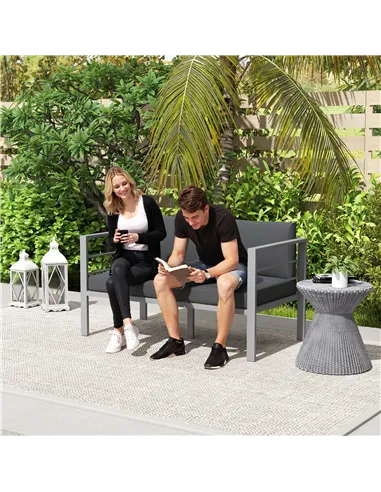 Outsunny Two-Seater Aluminium Garden Sofa - Grey