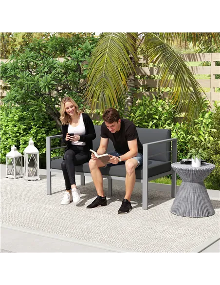 Outsunny Two-Seater Aluminium Garden Sofa - Grey