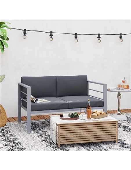 Outsunny Two-Seater Aluminium Garden Sofa - Grey