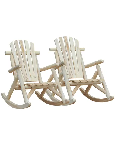 Outsunny 2 Piece Adirondack Chair Cedar Wood Ergonomic Rocking Chair Porch Rocker Garden Traditional - Burlywood