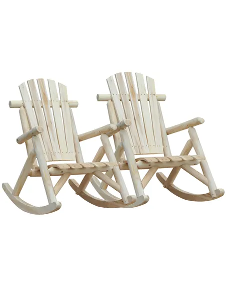 Outsunny 2 Piece Adirondack Chair Cedar Wood Ergonomic Rocking Chair Porch Rocker Garden Traditional - Burlywood