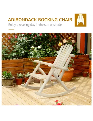 Outsunny 2 Piece Adirondack Chair Cedar Wood Ergonomic Rocking Chair Porch Rocker Garden Traditional - Burlywood
