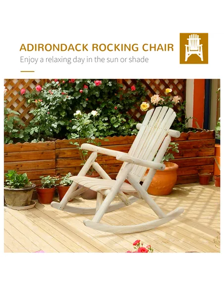 Outsunny 2 Piece Adirondack Chair Cedar Wood Ergonomic Rocking Chair Porch Rocker Garden Traditional - Burlywood