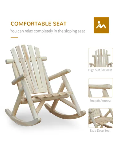 Outsunny 2 Piece Adirondack Chair Cedar Wood Ergonomic Rocking Chair Porch Rocker Garden Traditional - Burlywood