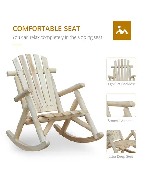 Outsunny 2 Piece Adirondack Chair Cedar Wood Ergonomic Rocking Chair Porch Rocker Garden Traditional - Burlywood
