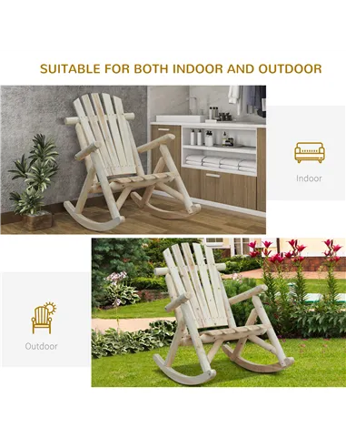 Outsunny 2 Piece Adirondack Chair Cedar Wood Ergonomic Rocking Chair Porch Rocker Garden Traditional - Burlywood