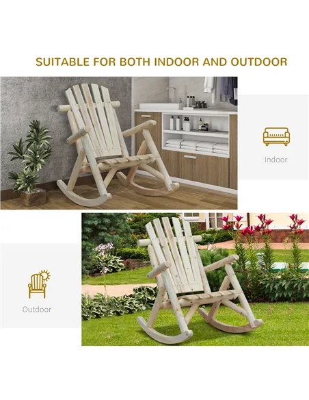 Outsunny 2 Piece Adirondack Chair Cedar Wood Ergonomic Rocking Chair Porch Rocker Garden Traditional - Burlywood