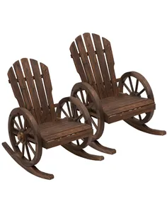 Outsunny 2 Piece Wooden Adirondack Rocking Chair Reclining Armchair Outdoor Garden Furniture Patio Porch Rocker - Carbonized Woo