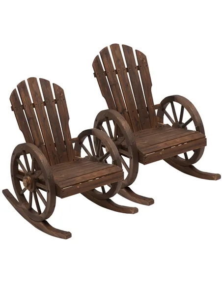 Outsunny 2 Piece Wooden Adirondack Rocking Chair Reclining Armchair Outdoor Garden Furniture Patio Porch Rocker - Carbonized Woo