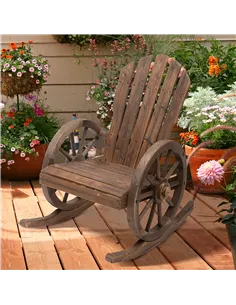 Outsunny 2 Piece Wooden Adirondack Rocking Chair Reclining Armchair Outdoor Garden Furniture Patio Porch Rocker - Carbonized Woo 2