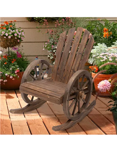 Outsunny 2 Piece Wooden Adirondack Rocking Chair Reclining Armchair Outdoor Garden Furniture Patio Porch Rocker - Carbonized Woo
