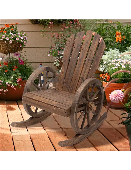 Outsunny 2 Piece Wooden Adirondack Rocking Chair Reclining Armchair Outdoor Garden Furniture Patio Porch Rocker - Carbonized Woo