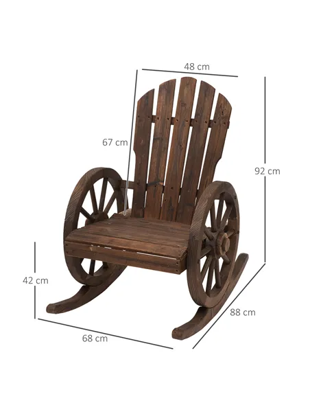 Outsunny 2 Piece Wooden Adirondack Rocking Chair Reclining Armchair Outdoor Garden Furniture Patio Porch Rocker - Carbonized Woo
