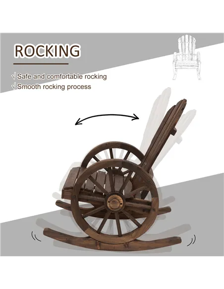 Outsunny 2 Piece Wooden Adirondack Rocking Chair Reclining Armchair Outdoor Garden Furniture Patio Porch Rocker - Carbonized Woo