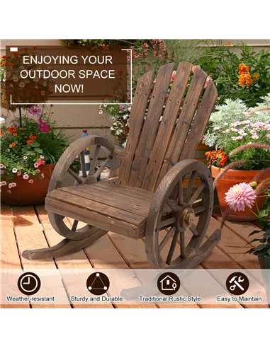Outsunny 2 Piece Wooden Adirondack Rocking Chair Reclining Armchair Outdoor Garden Furniture Patio Porch Rocker - Carbonized Woo