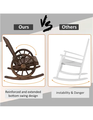 Outsunny 2 Piece Wooden Adirondack Rocking Chair Reclining Armchair Outdoor Garden Furniture Patio Porch Rocker - Carbonized Woo