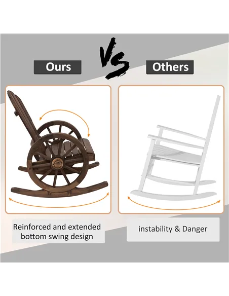 Outsunny 2 Piece Wooden Adirondack Rocking Chair Reclining Armchair Outdoor Garden Furniture Patio Porch Rocker - Carbonized Woo