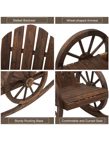 Outsunny 2 Piece Wooden Adirondack Rocking Chair Reclining Armchair Outdoor Garden Furniture Patio Porch Rocker - Carbonized Woo