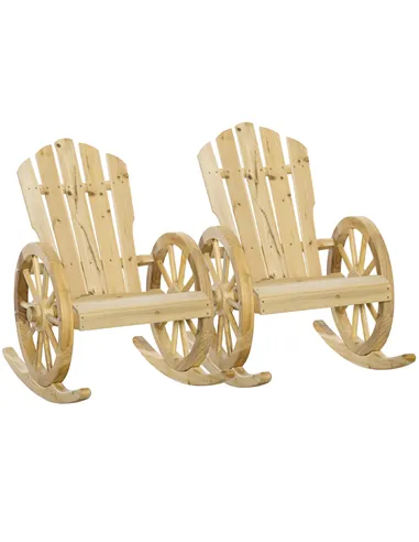Outsunny 2 Piece Wooden Adirondack Rocking Chair Reclining Armchair Outdoor Garden Furniture Patio Porch Rocker - Natural