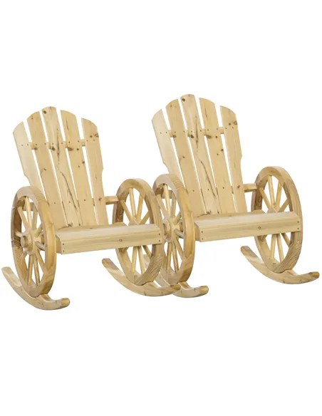 Outsunny 2 Piece Wooden Adirondack Rocking Chair Reclining Armchair Outdoor Garden Furniture Patio Porch Rocker - Natural