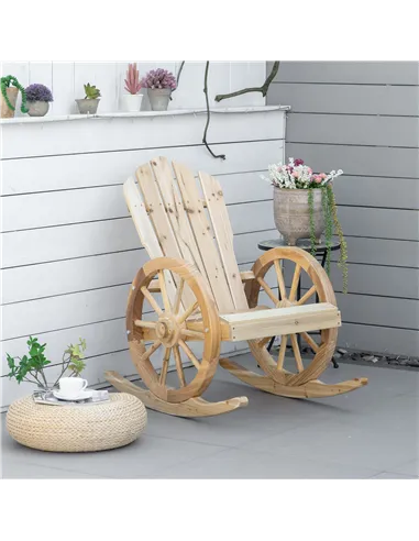 Outsunny 2 Piece Wooden Adirondack Rocking Chair Reclining Armchair Outdoor Garden Furniture Patio Porch Rocker - Natural