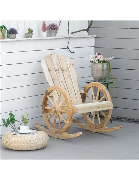 Outsunny 2 Piece Wooden Adirondack Rocking Chair Reclining Armchair Outdoor Garden Furniture Patio Porch Rocker - Natural