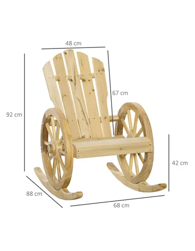 Outsunny 2 Piece Wooden Adirondack Rocking Chair Reclining Armchair Outdoor Garden Furniture Patio Porch Rocker - Natural